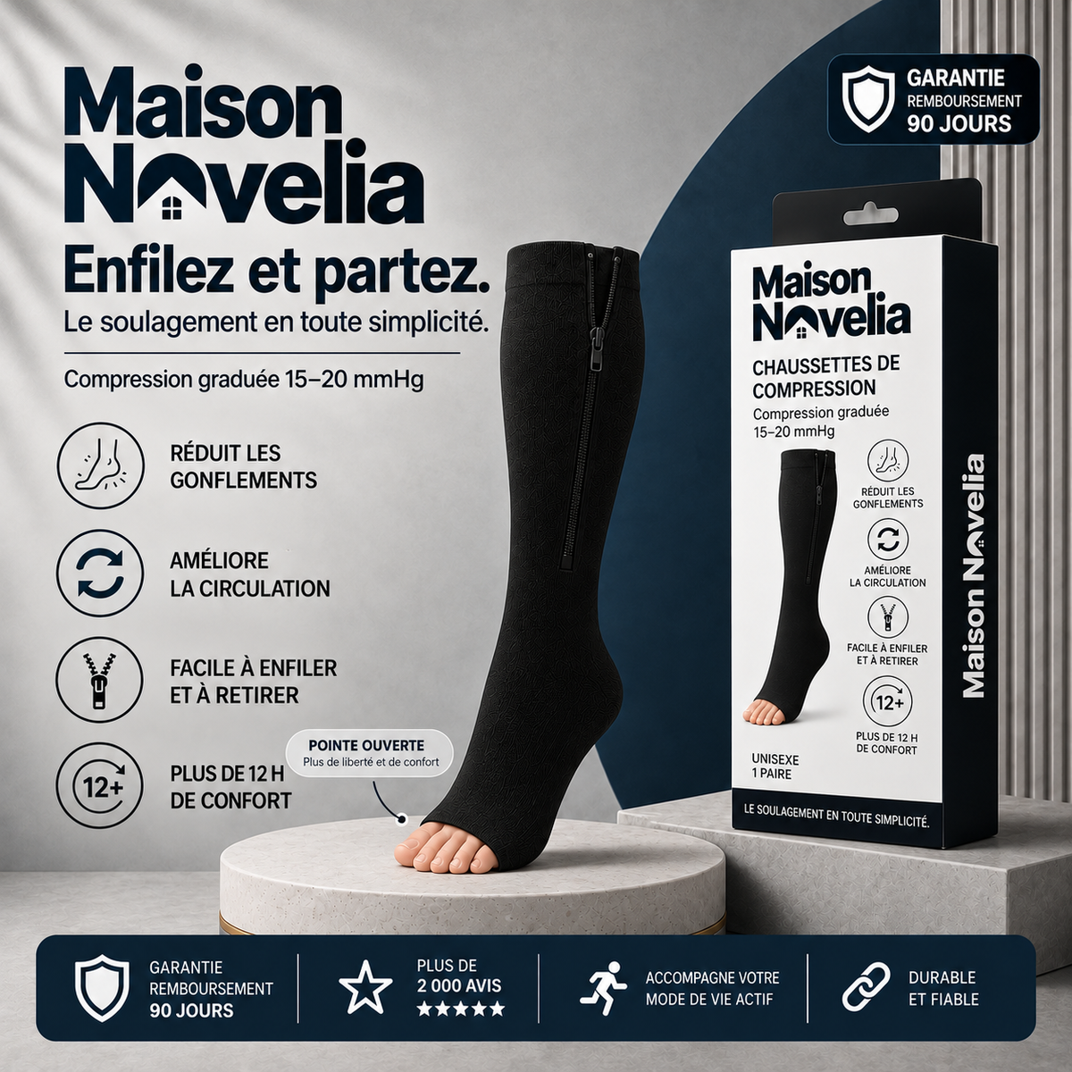 Lévia™ — Chaussettes de Compression Zippées