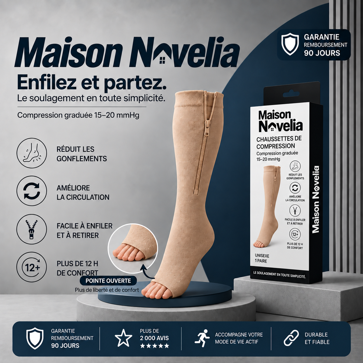 Lévia™ — Chaussettes de Compression Zippées