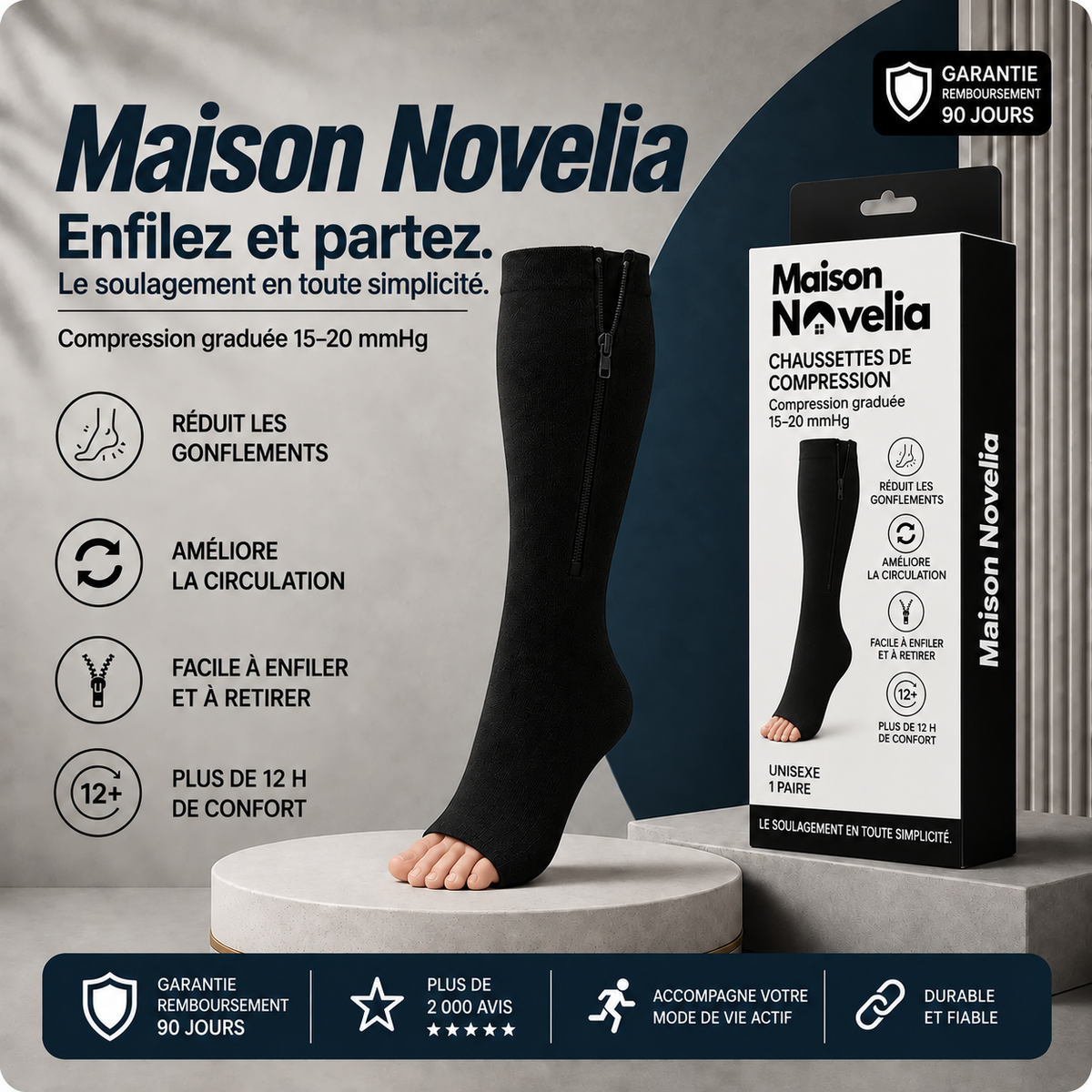 Lévia™ — Chaussettes de Compression Zippées