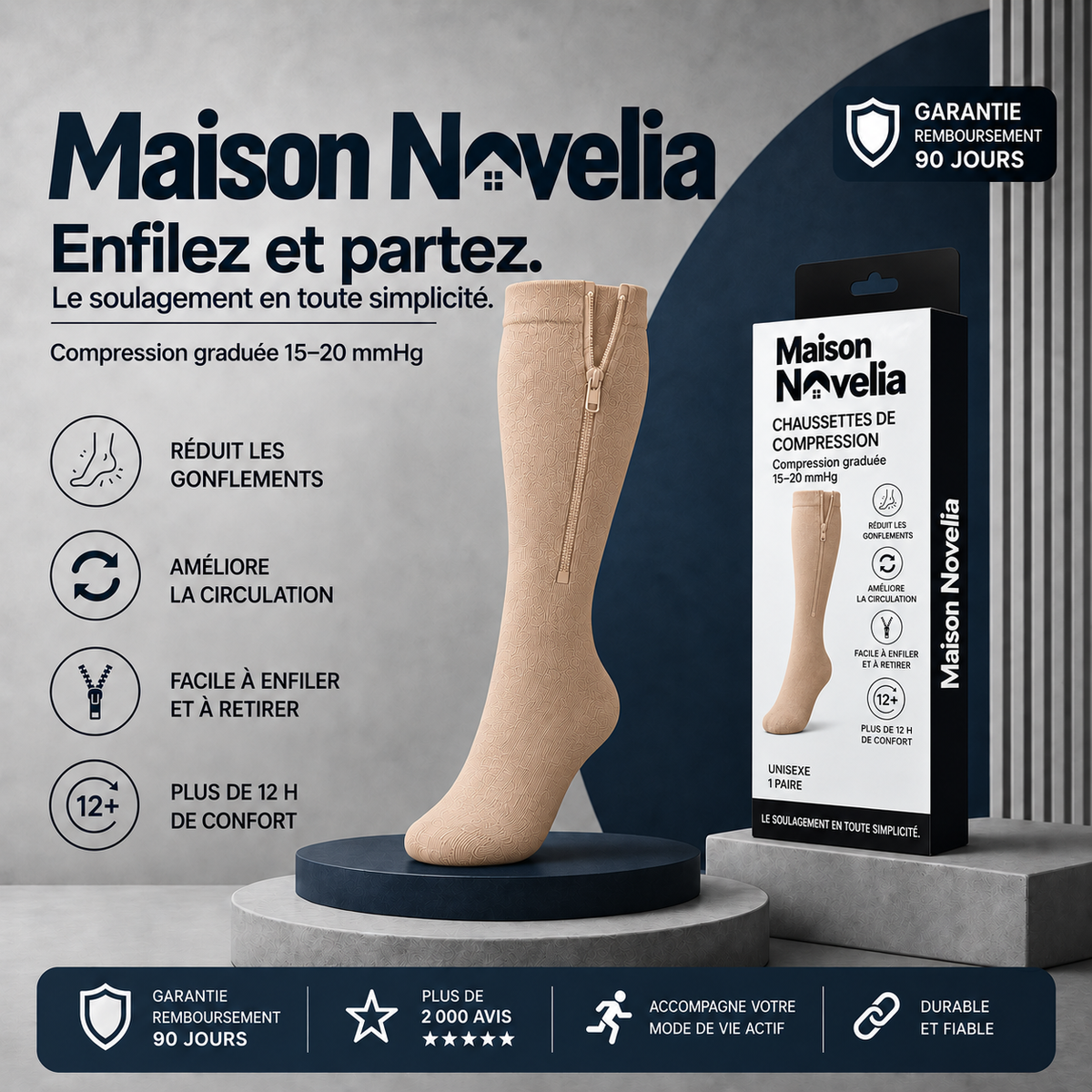 Lévia™ — Chaussettes de Compression Zippées